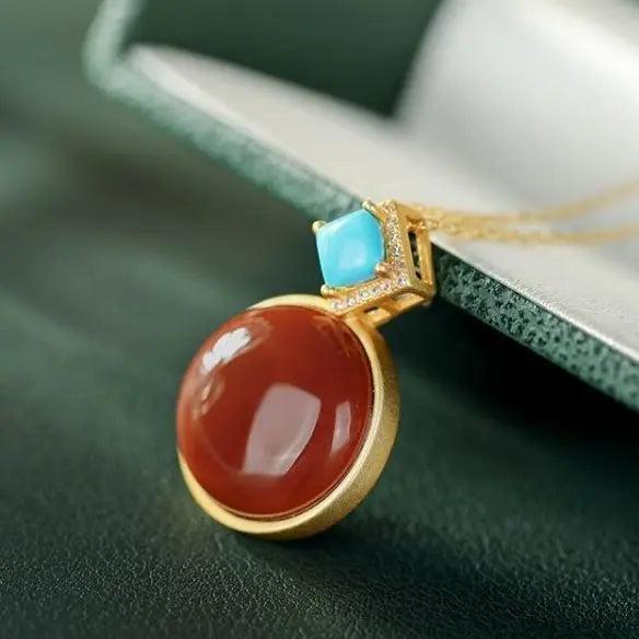 Chinese Retro Geometric Pendant Necklace Enamel Porcelain Women's Jewelry