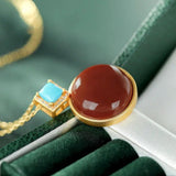 Chinese Retro Geometric Pendant Necklace Enamel Porcelain Women's Jewelry