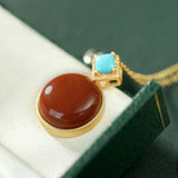 Chinese Retro Geometric Pendant Necklace Enamel Porcelain Women's Jewelry
