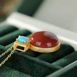 Chinese Retro Geometric Pendant Necklace Enamel Porcelain Women's Jewelry