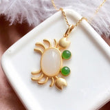 Silver Inlaid Hetian Jade Crab Pendant Necklace Chinese Retro Charming Jewelry