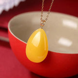 3D Natural Chalcedony Yellow Drop Pendant Silver Necklace for Women