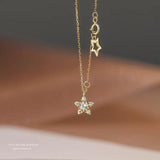 925 Silver Stars CZ Pendant 14K Necklace