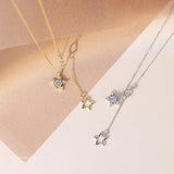 925 Silver Stars CZ Pendant 14K Necklace