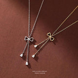 Sterling Silver Bowknot Tassel Pendant Necklaces Women
