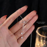 Sterling Silver Bowknot Tassel Pendant Necklaces Women