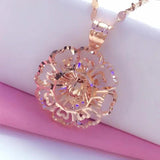 14K Rose Gold Plated Purple Flower Pendant Necklace for Women