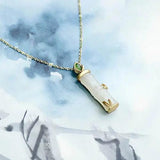 Silver Hetian Jade Bamboo Pendant Necklace Chinese Retro Charm Jewelry