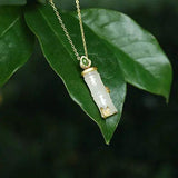 Silver Hetian Jade Bamboo Pendant Necklace Chinese Retro Charm Jewelry