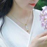 Silver Hetian Jade Bamboo Pendant Necklace Chinese Retro Charm Jewelry