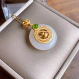 Silver Inlaid Hetian Jade Gourd Pendant Necklace - Chinese Ancient Craft Jewelry