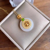 Silver Inlaid Hetian Jade Gourd Pendant Necklace - Chinese Ancient Craft Jewelry