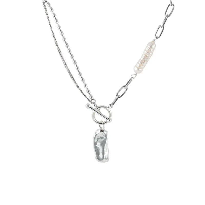 925 Silver Retro OL Buckle Double Layer Pearl Choker Necklace for Women