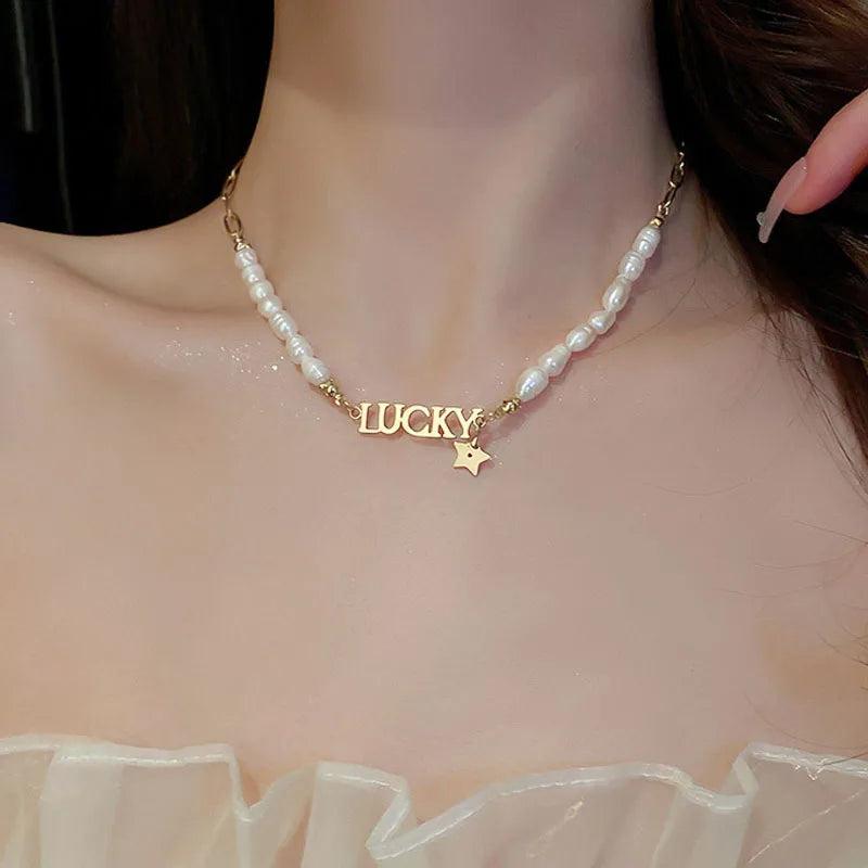 Romantic Lucky Pearl Necklace 14K Real Colar Choker Charm Jewe