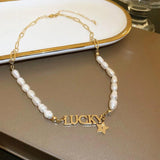Romantic Lucky Pearl Necklace 14K Real Colar Choker Charm Jewe