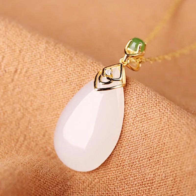Silver inlaid Hotan Jade Pulp Pendant Necklace
