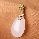 Silver inlaid Hotan Jade Pulp Pendant Necklace