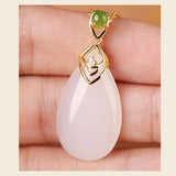 Silver inlaid Hotan Jade Pulp Pendant Necklace