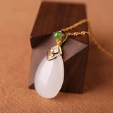 Silver inlaid Hotan Jade Pulp Pendant Necklace