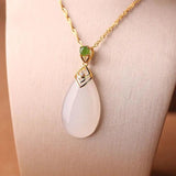 Silver inlaid Hotan Jade Pulp Pendant Necklace