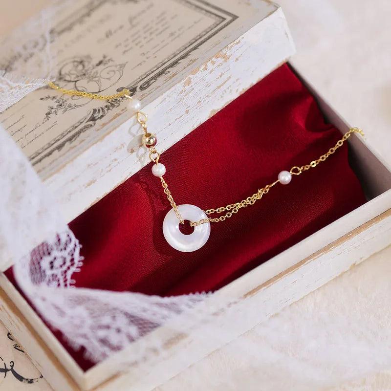 Natural Shell Jade Pendant Necklace 14k Real Dainty Minimalist Wedding Jewelry