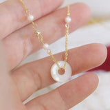 Natural Shell Jade Pendant Necklace 14k Real Dainty Minimalist Wedding Jewelry
