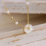 Natural Shell Jade Pendant Necklace 14k Real Dainty Minimalist Wedding Jewelry