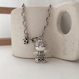 925 Silver Retro Angel Baby Zircon Pendant Choker Necklace for Women