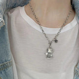 925 Silver Retro Angel Baby Zircon Pendant Choker Necklace for Women