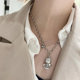 925 Silver Retro Angel Baby Zircon Pendant Choker Necklace for Women