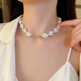 French Style Irregular Geometric Pearl Necklace for Women