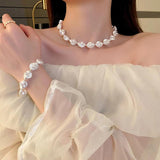 French Style Irregular Geometric Pearl Necklace for Women