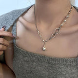 925 Silver Ball Sweater Choker Necklace for Women