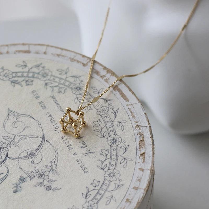 Punk Hollow Cube Pendant Necklace Women Vintage Collar Necklaces