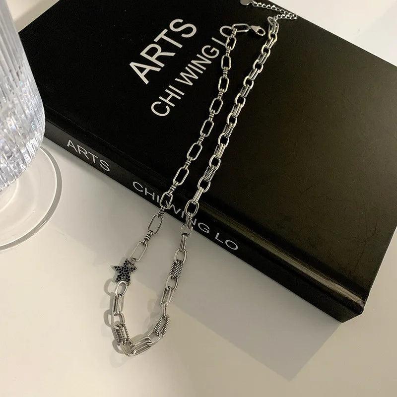 925 Silver Asymmetrical Star Chokers Necklace for Women Punk