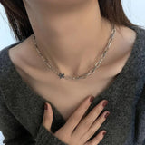 925 Silver Asymmetrical Star Chokers Necklace for Women Punk