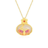Natural Hetian Jade Oval Pendant Ethnic Wind Butterfly Flower Necklace