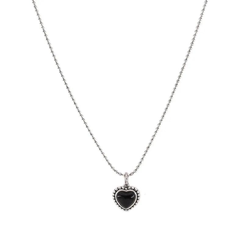 925 Silver Retro Heart Enamel Chokers Necklace Women Fine Jewelry