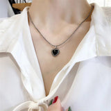 925 Silver Retro Heart Enamel Chokers Necklace Women Fine Jewelry