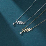 S925 Sterling Silver Leaf Pendant Necklace Zirconia Chain Girl Gift
