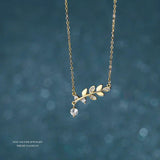S925 Sterling Silver Leaf Pendant Necklace Zirconia Chain Girl Gift