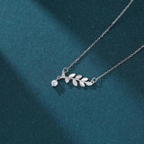 S925 Sterling Silver Leaf Pendant Necklace Zirconia Chain Girl Gift