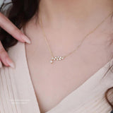 S925 Sterling Silver Leaf Pendant Necklace Zirconia Chain Girl Gift