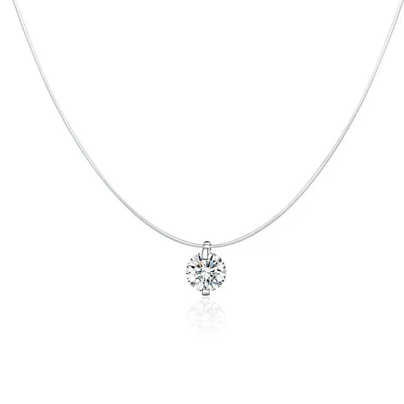 Silver Rhinestone Choker Necklace Transparent Fishing Line Collier Femme