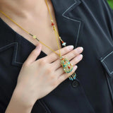 Hetian Jade Enamel Tassel Necklace Pendant Vintage Glamour Chains