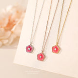 Enamel Flower Pendant Necklace S925 Sterling Silver Chain Girl Gift
