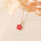 Enamel Flower Pendant Necklace S925 Sterling Silver Chain Girl Gift