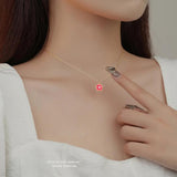 Enamel Flower Pendant Necklace S925 Sterling Silver Chain Girl Gift