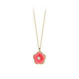 Enamel Flower Pendant Necklace S925 Sterling Silver Chain Girl Gift