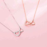 Sterling Silver Zircon Double Heart Pendant Necklace Girl Gift